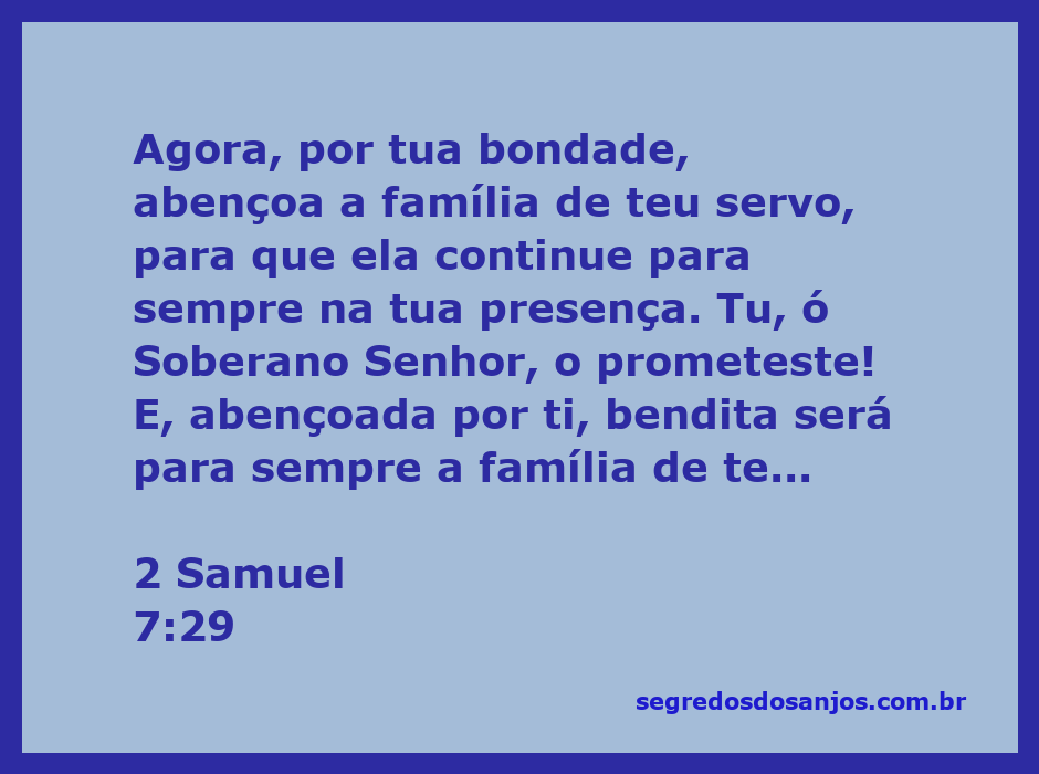 Imagem representativa da bênção divina sobre a família, com a citação de 2 Samuel 7:29.