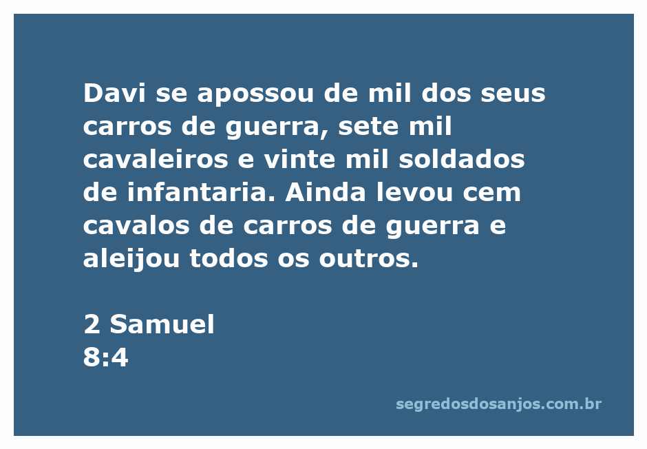 Ilustração de Davi conquistando carros de guerra e soldados, representando a vitória militar descrita em 2 Samuel 8:4.