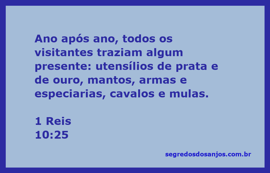 Imagem representativa da riqueza e presentes trazidos por visitantes a Salomão, incluindo utensílios de prata, ouro e especiarias.