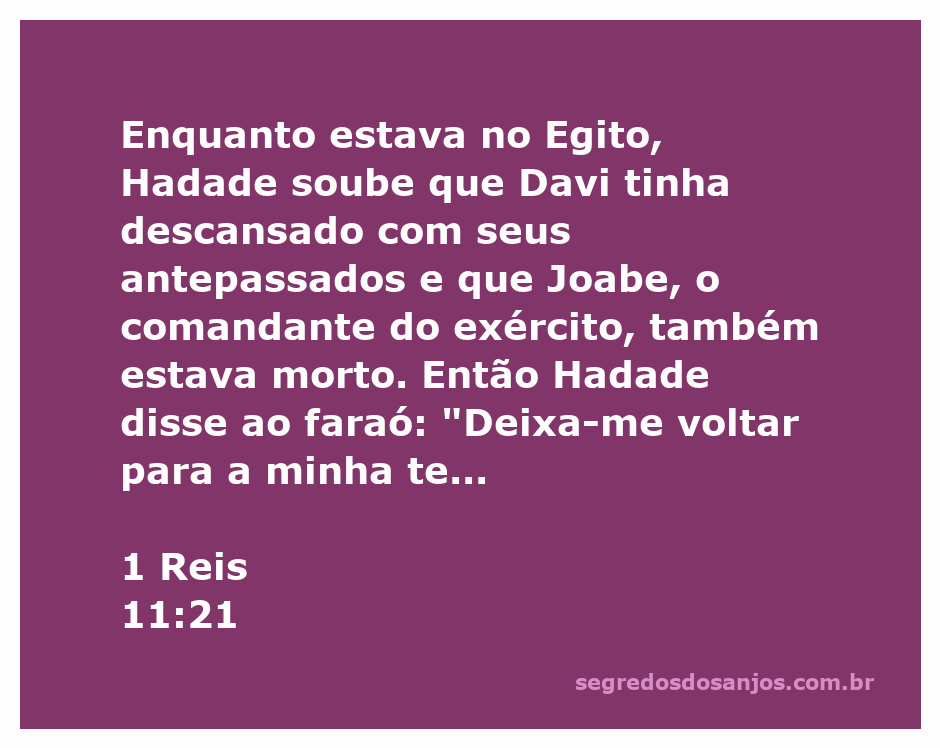 Hadade solicita ao faraó permissão para retornar à sua terra após a morte de Davi e Joabe.