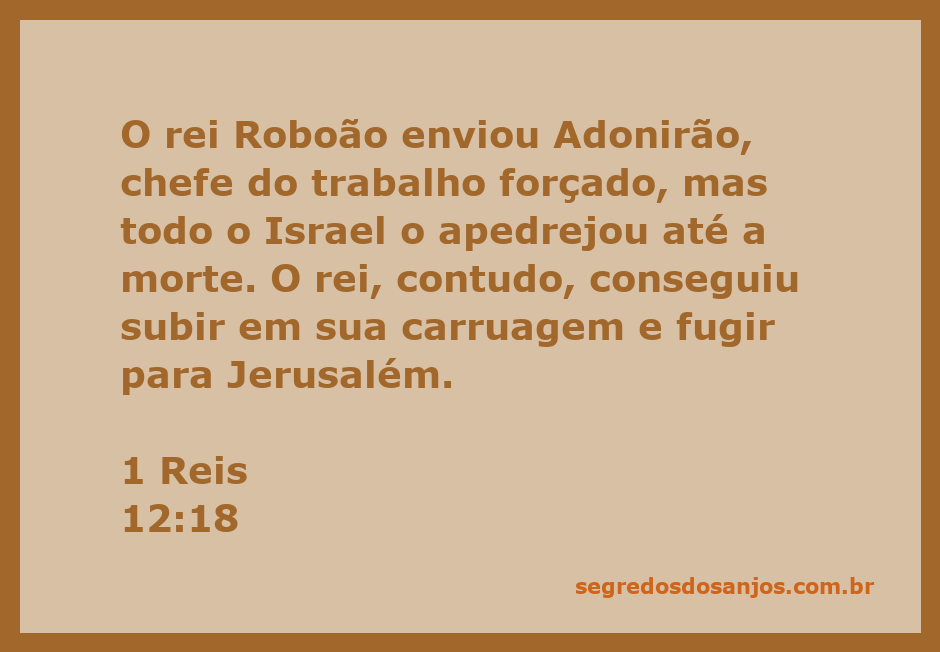 O rei Roboão enviando Adonirão, que é apedrejado pelo povo de Israel