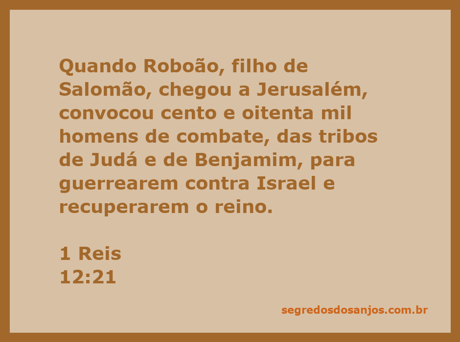 Roboão, filho de Salomão, convoca suas tropas em Jerusalém para a batalha.