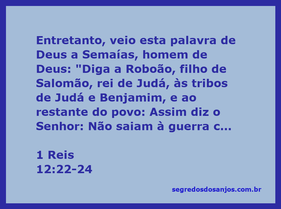 Ilustração de Semaías recebendo a palavra de Deus para Roboão, com uma representação de paz entre as tribos de Judá e Israel.