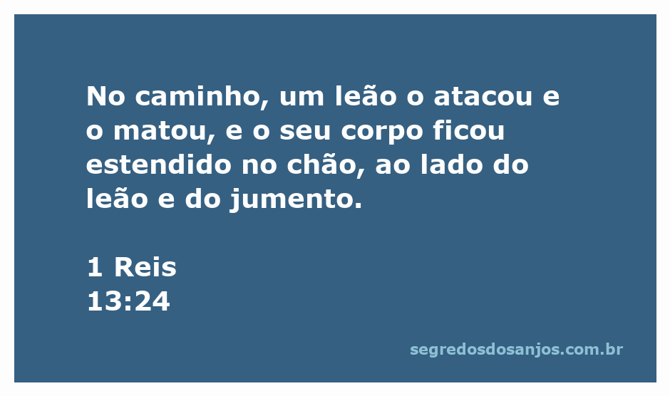 Ilustração de um leão ao lado de um corpo caído, representando a passagem de 1 Reis 13:24.