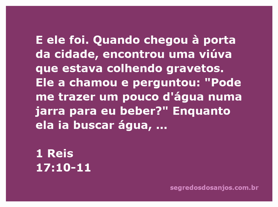 Profeta Elias pedindo água e pão a uma viúva na porta da cidade, conforme descrito em 1 Reis 17:10-11.