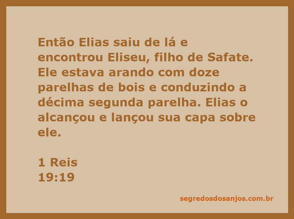 Elias encontra Eliseu arando com doze parelhas de bois, simbolizando o chamado de Deus.