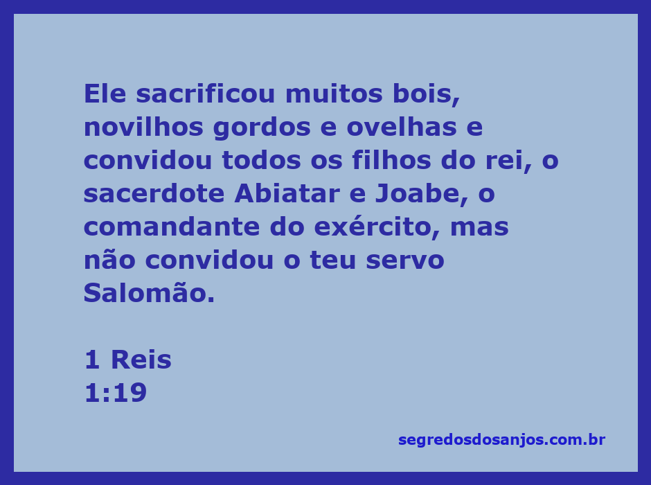 Sacrifício de bois, novilhos e ovelhas, representando a cena em 1 Reis 1:19, onde Adonias se prepara para se auto-proclamar rei.