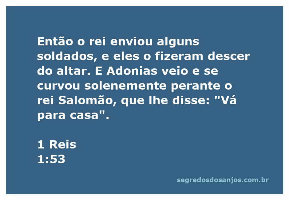 Adonias se curvando diante do rei Salomão após ser retirado do altar.
