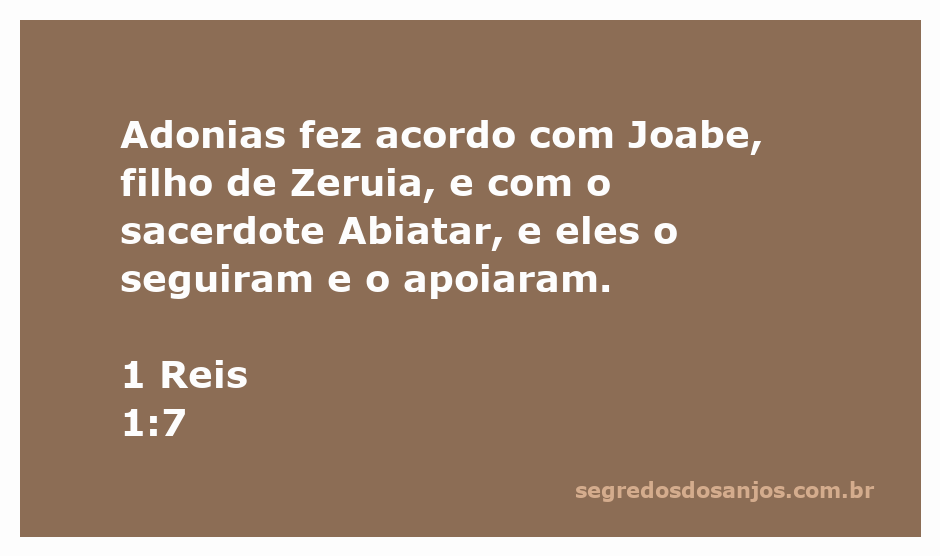 Adonias formando uma aliança com Joabe e Abiatar, personagens bíblicos de 1 Reis 1:7.