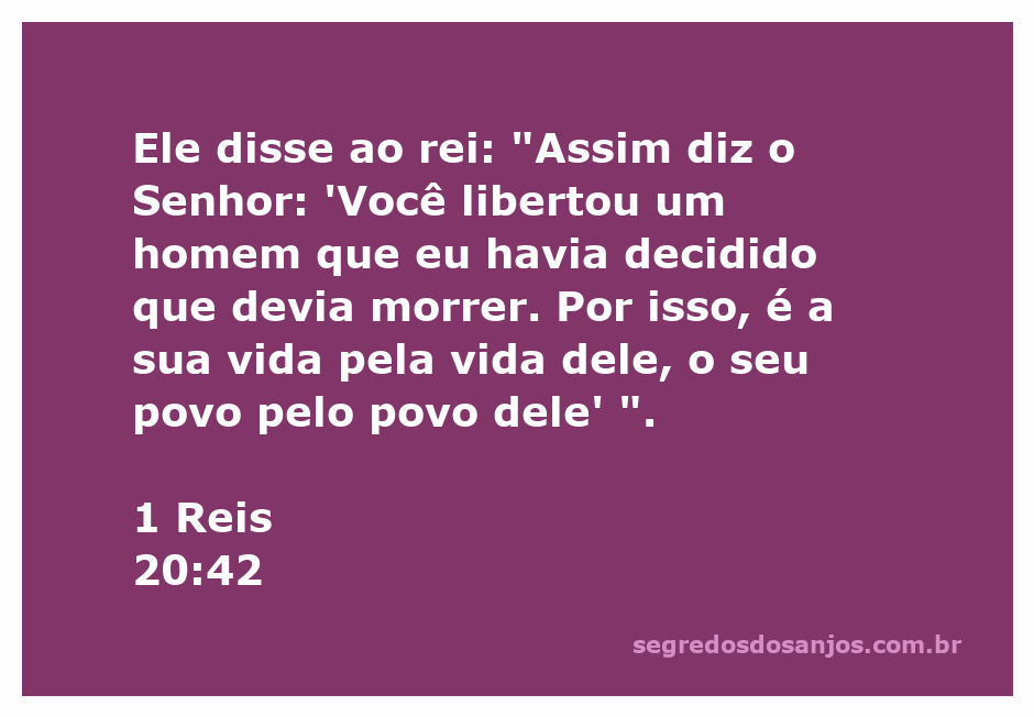 Representação do versículo 1 Reis 20:42, onde um profeta transmite a mensagem de Deus ao rei sobre a libertação de um homem condenado.