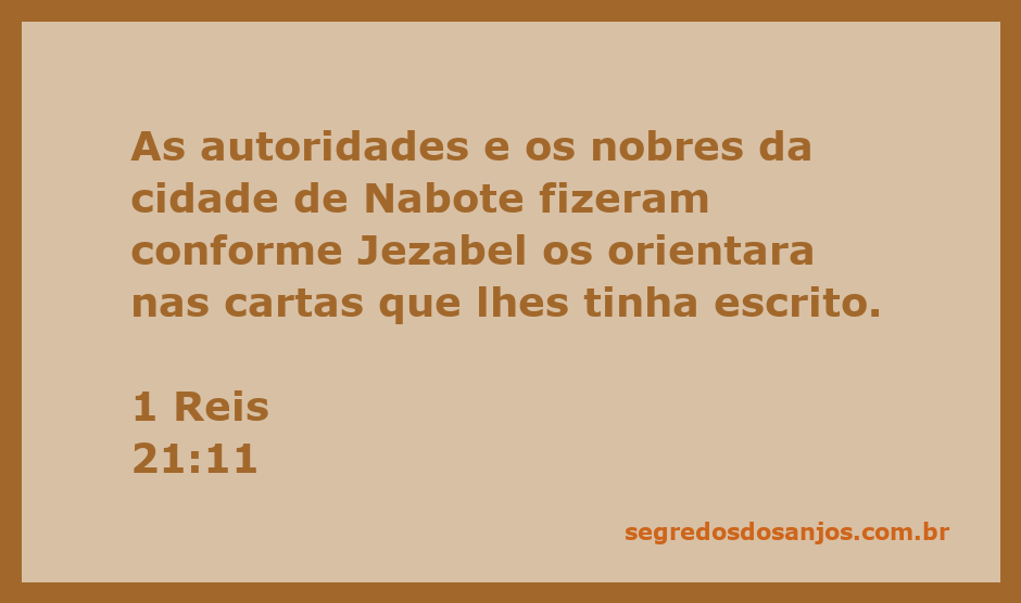 As autoridades e nobres da cidade de Nabote seguindo as ordens de Jezabel conforme descrito em 1 Reis 21:11.