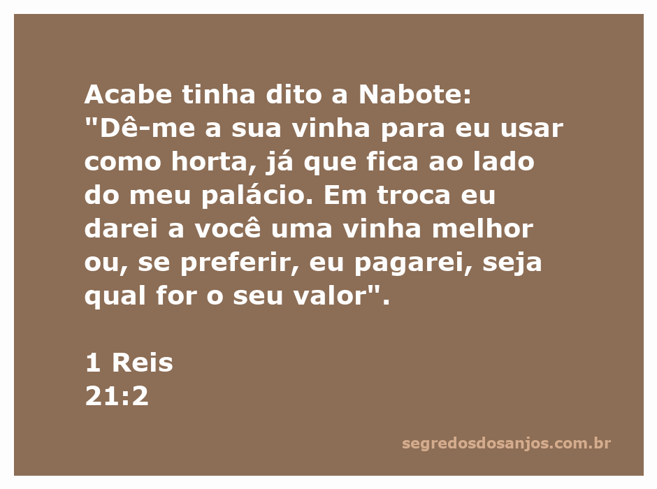 Rei Acabe pedindo a vinha de Nabote para transformar em horta