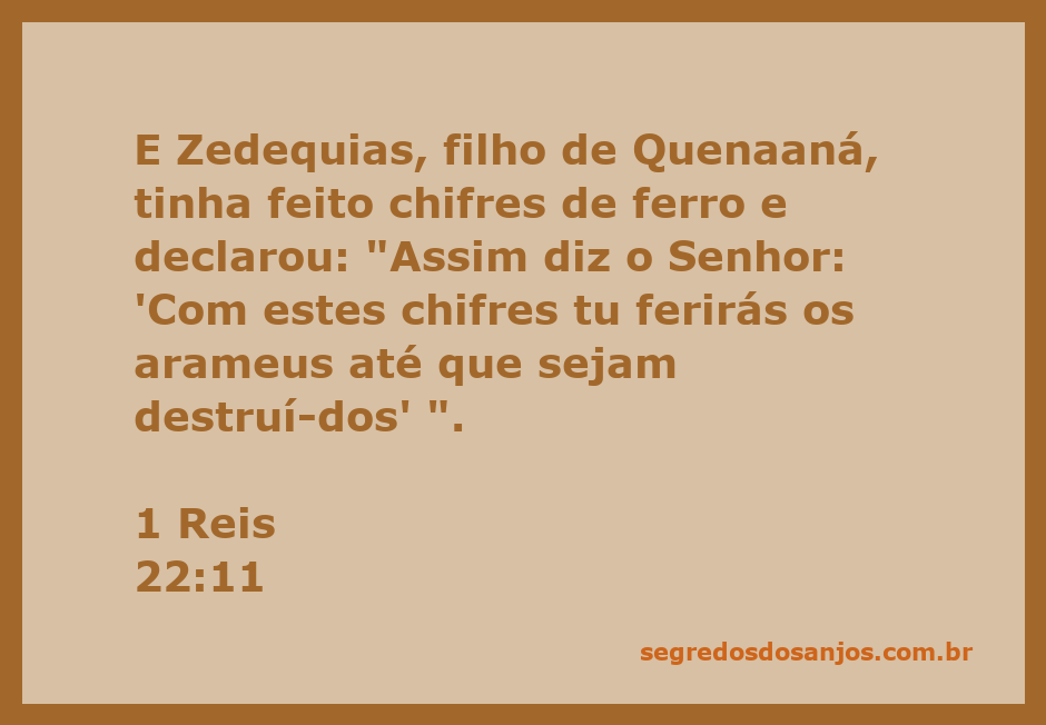 Zedequias, filho de Quenaaná, segurando chifres de ferro enquanto profetiza contra os arameus.