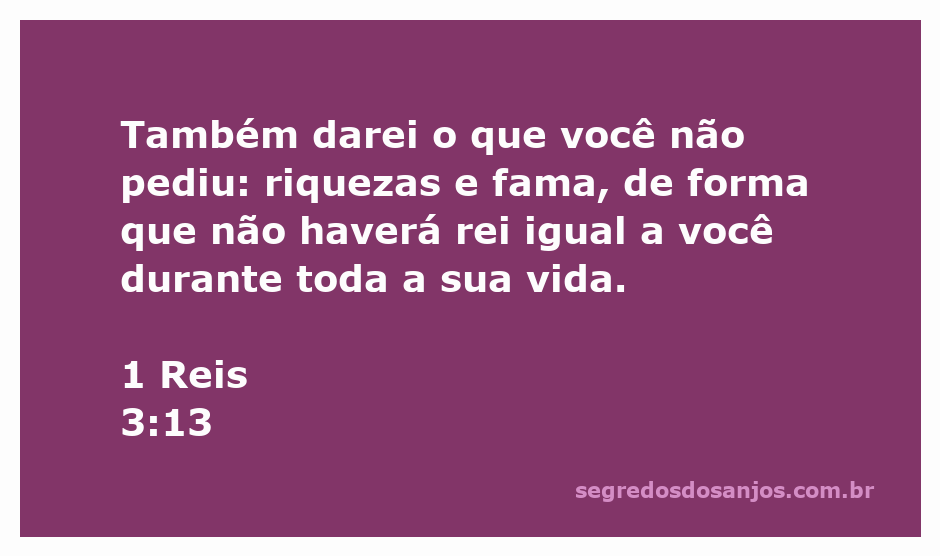 Ilustração representativa do versículo 1 Reis 3:13, destacando a sabedoria, riquezas e fama concedidas pelo Senhor a Salomão.