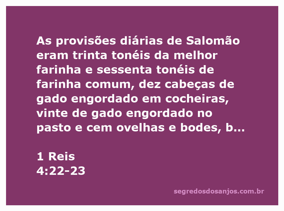 Ilustração das abundantes provisões diárias de Salomão, incluindo farinha, gado e aves.