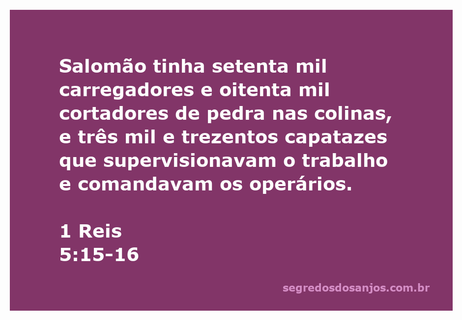Representação de trabalhadores e capatazes durante a construção do templo de Salomão, com foco na organização e na força de trabalho.