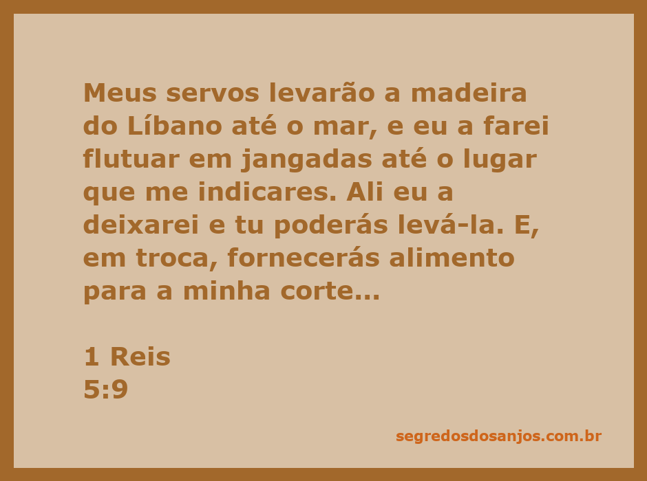 Imagem de servos transportando madeira do Líbano pelo mar, representando a passagem de 1 Reis 5:9.