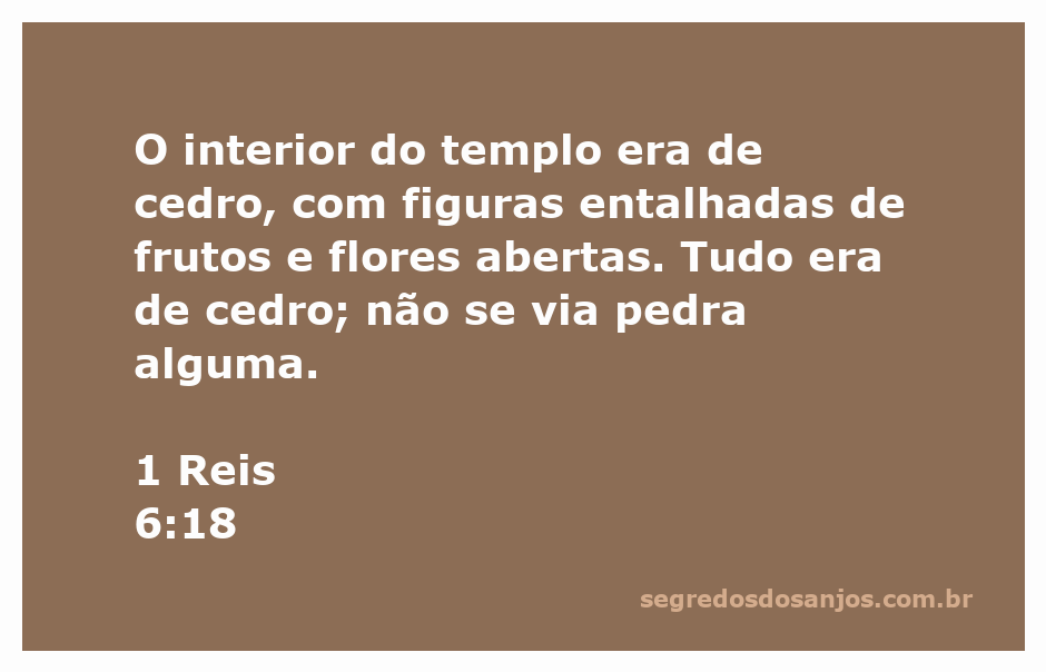Interior do templo de Salomão com detalhes em cedro, incluindo entalhes de frutos e flores.