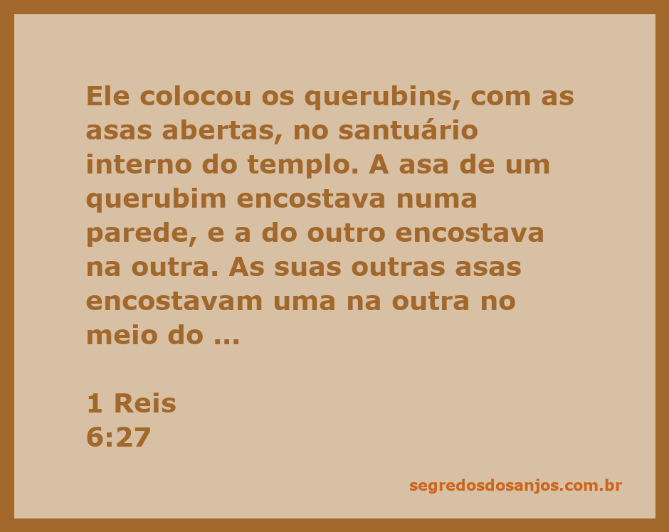 Imagem dos querubins com asas abertas no santuário interno do templo, conforme descrito em 1 Reis 6:27.
