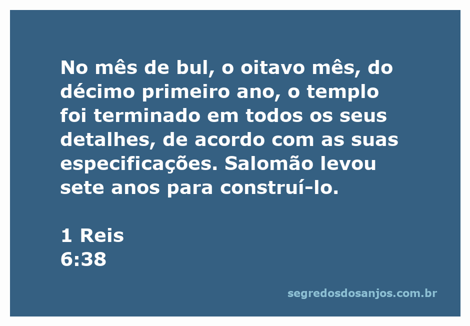 Construção do Templo de Salomão, mostrando detalhes arquitetônicos e especificações mencionadas em 1 Reis 6:38.