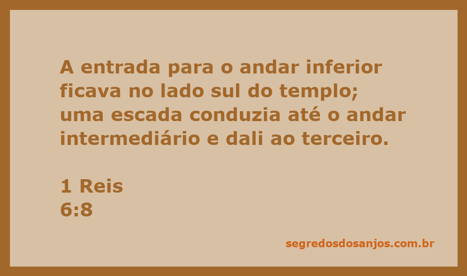Ilustração da escada que conecta os andares do templo, representando a entrada sul do andar inferior conforme descrito em 1 Reis 6:8.