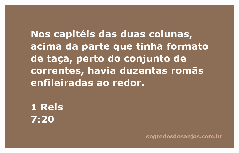 Imagem dos capitéis das colunas com romãs, representando a passagem de 1 Reis 7:20.