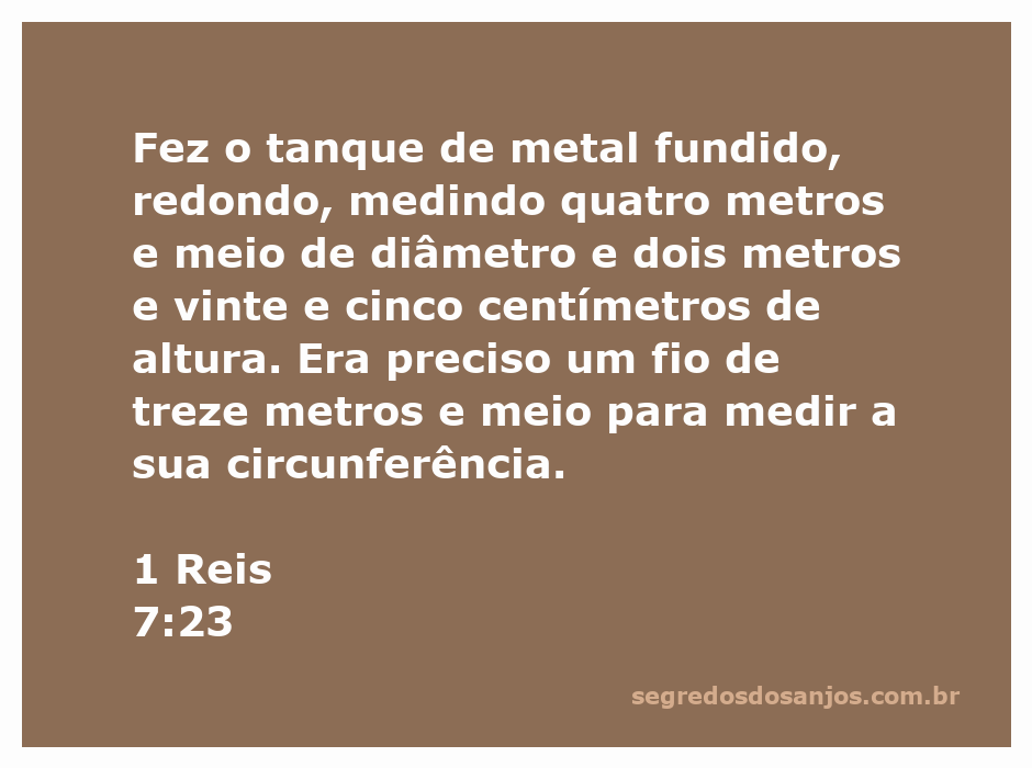 Imagem do tanque de metal fundido descrito em 1 Reis 7:23, mostrando suas dimensões e formato circular.