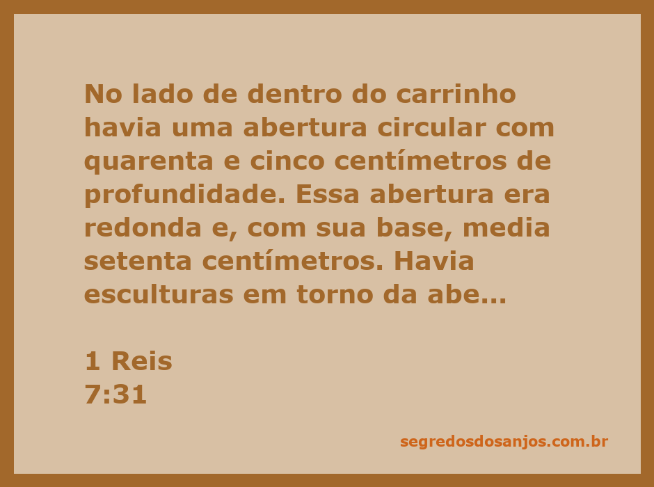 Detalhe de um carrinho bíblico com abertura circular e esculturas, inspirado em 1 Reis 7:31.