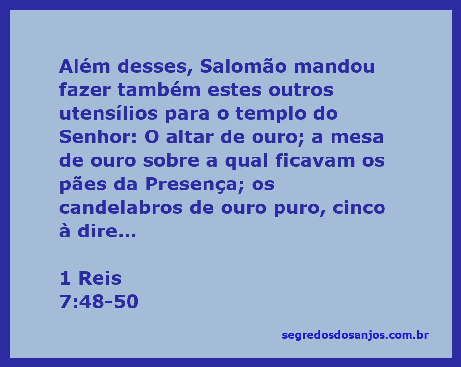 Utensílios de ouro do templo de Salomão, incluindo altar, mesa e candelabros.
