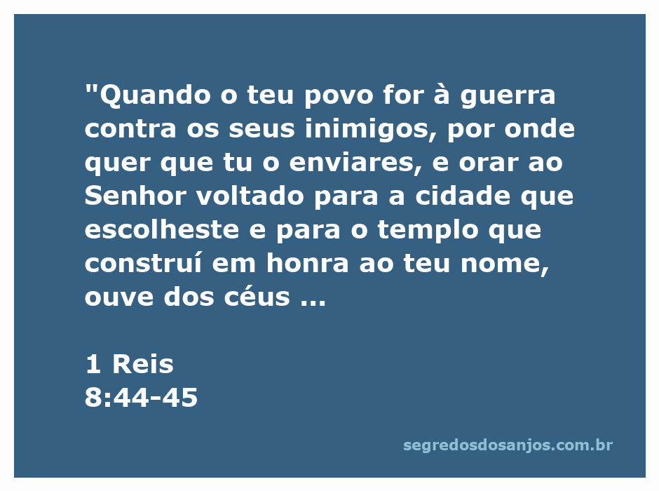 Oração do povo de Israel em direção ao templo durante a guerra, representando a busca por proteção divina.