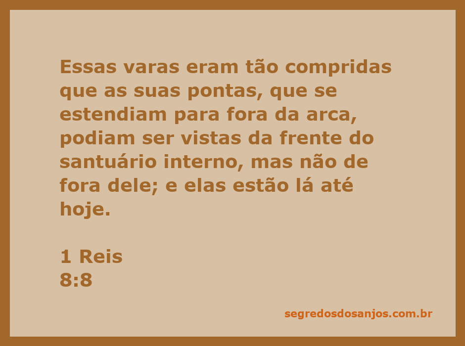Imagem da Arca da Aliança com varas longas visíveis, representando 1 Reis 8:8