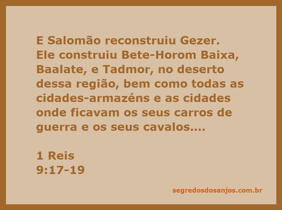 Imagem representativa da reconstrução das cidades mencionadas em 1 Reis 9:17-19, incluindo Gezer, Bete-Horom e Tadmor.