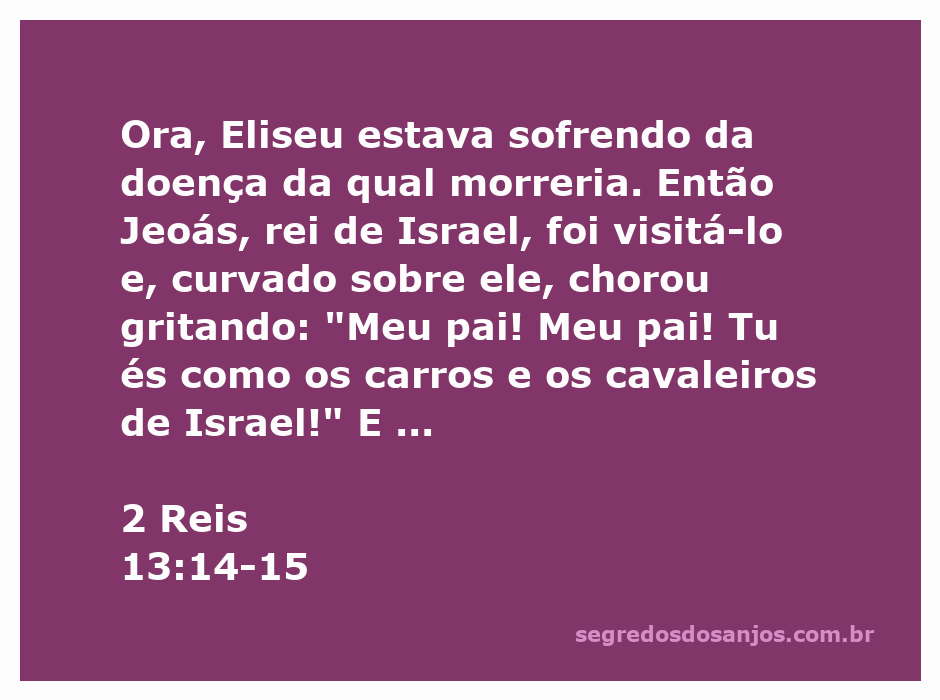 Eliseu e Jeoás, rei de Israel, durante a visita no leito de morte de Eliseu, com um arco e flechas nas mãos.