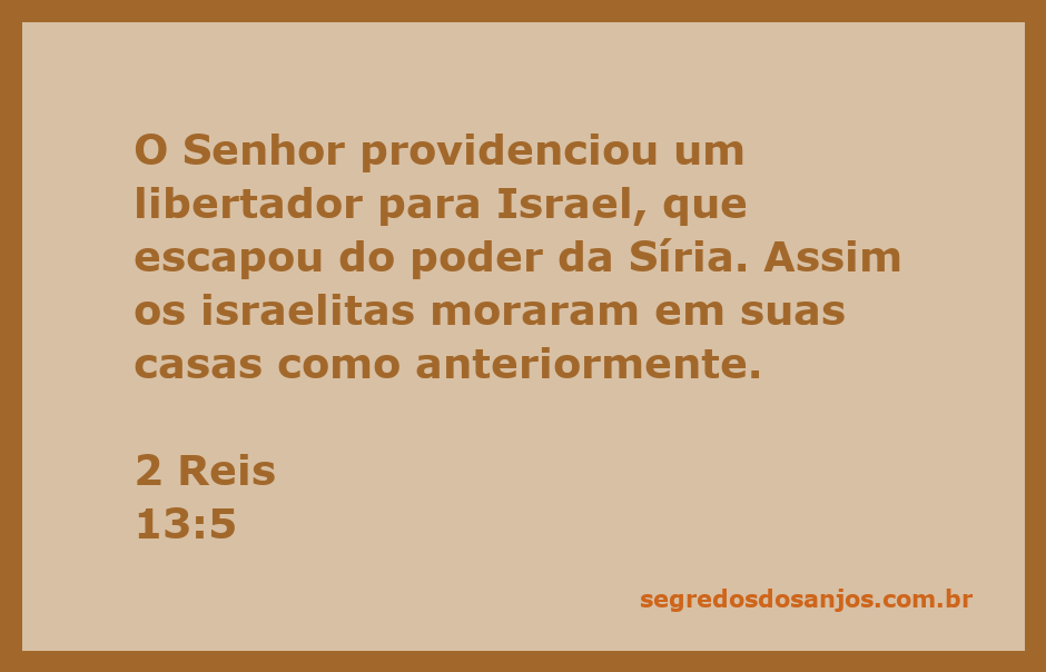 Ilustração da libertação de Israel pelo Senhor, representando a passagem de 2 Reis 13:5.
