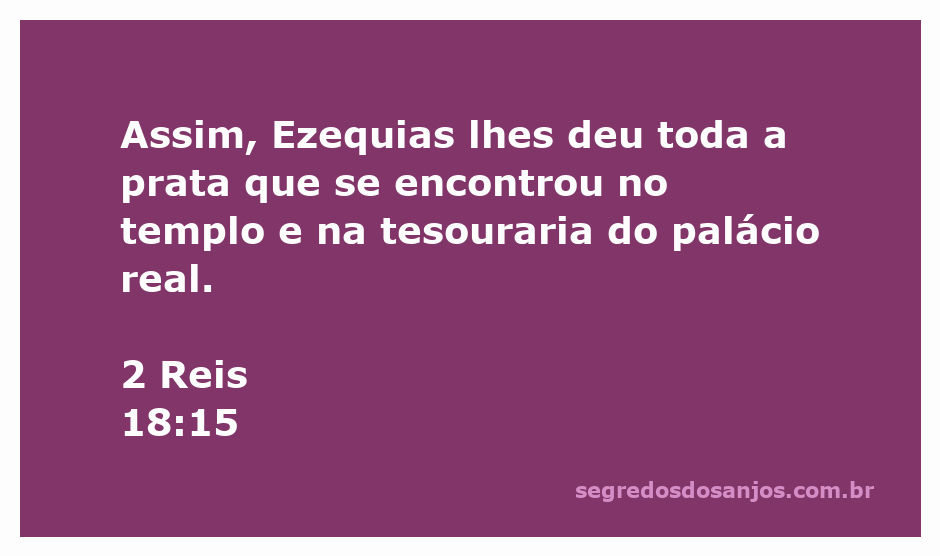 Rei Ezequias entrega prata do templo e do palácio real em 2 Reis 18:15