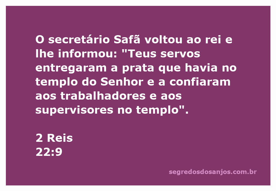 O secretário Safã informa o rei sobre a entrega da prata no templo do Senhor.