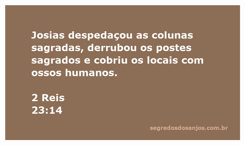 Imagem de Josias destruindo colunas sagradas e postes sagrados com ossos humanos ao fundo.