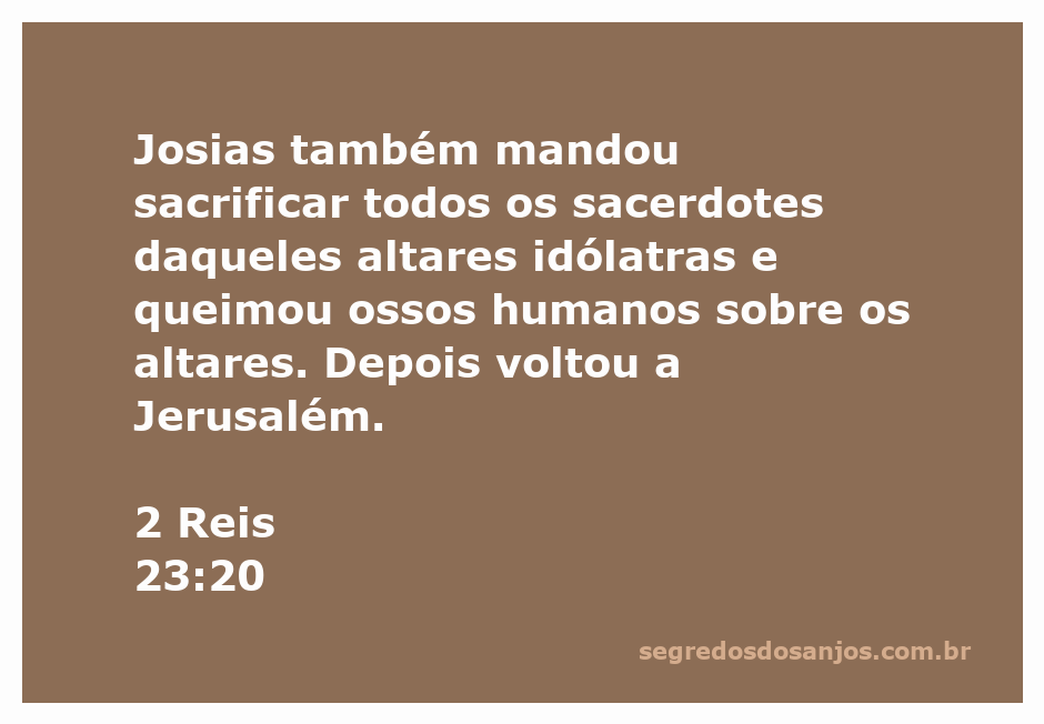 Rei Josias ordenando a destruição de altares idólatras e sacrifício dos sacerdotes em 2 Reis 23:20.