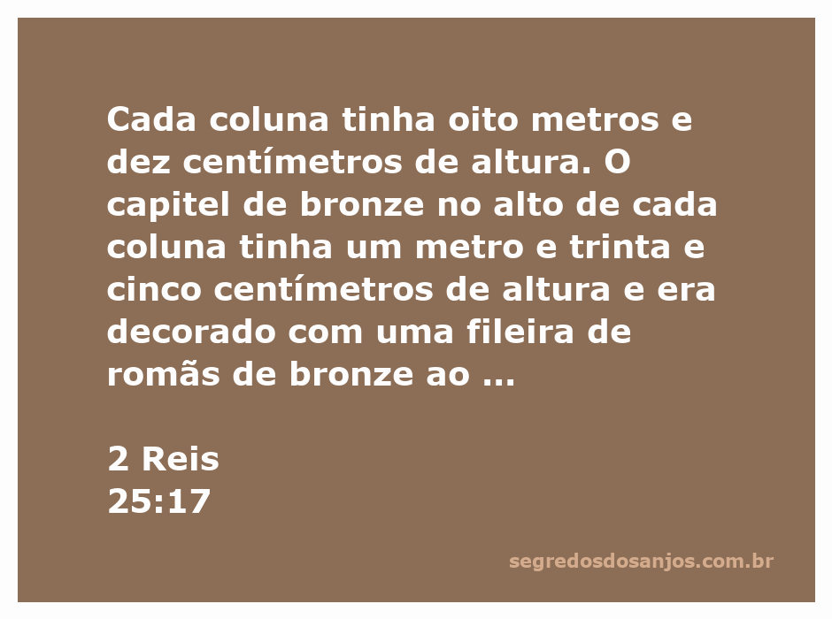 Imagem de colunas de bronze decoradas com romãs, representando a descrição de 2 Reis 25:17.