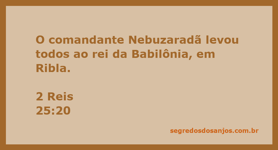 O comandante Nebuzaradã conduz prisioneiros para o rei da Babilônia em Ribla, conforme descrito em 2 Reis 25:20.