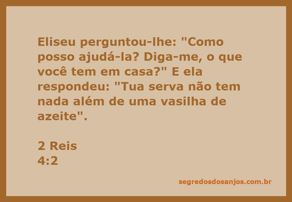 Imagem de Eliseu conversando com uma mulher que tem apenas uma vasilha de azeite em sua casa.