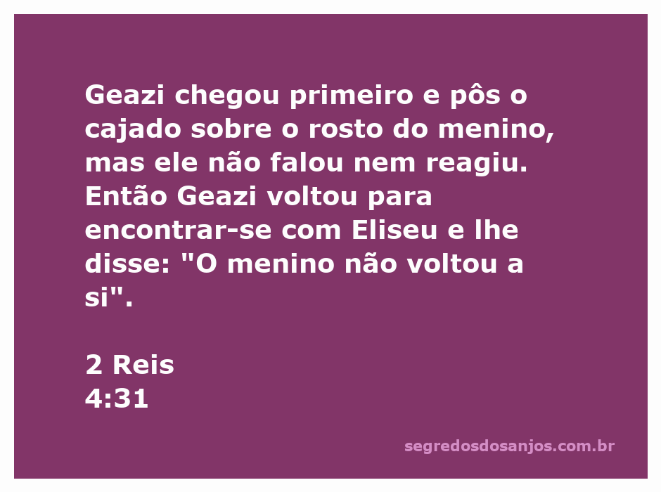Geazi colocando o cajado sobre o rosto do menino, simbolizando a busca por cura e ressurreição.