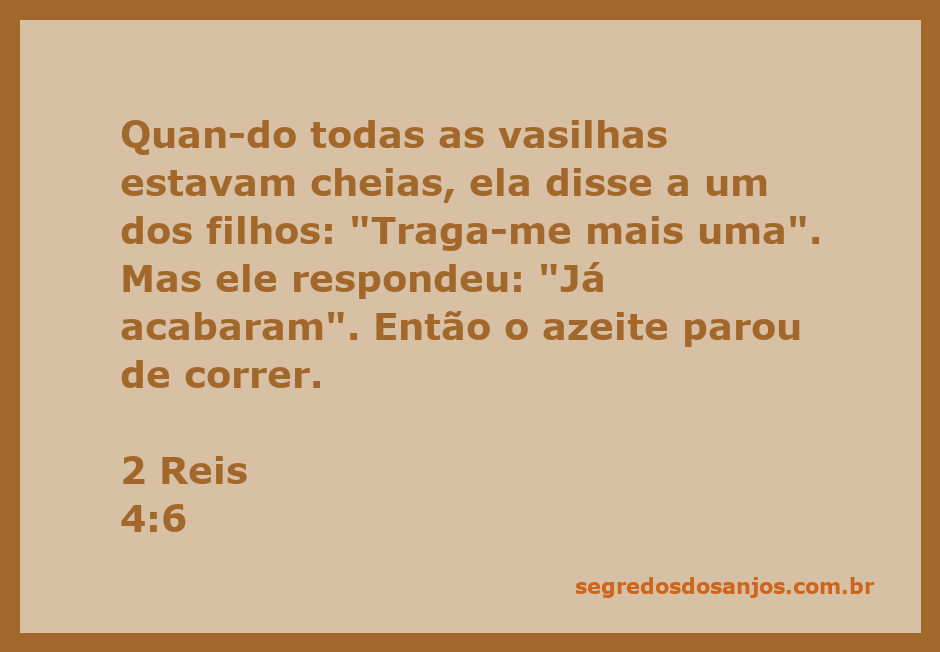Uma imagem que ilustra a passagem de 2 Reis 4:6, mostrando a mulher com vasilhas cheias de azeite e seu filho ao lado.