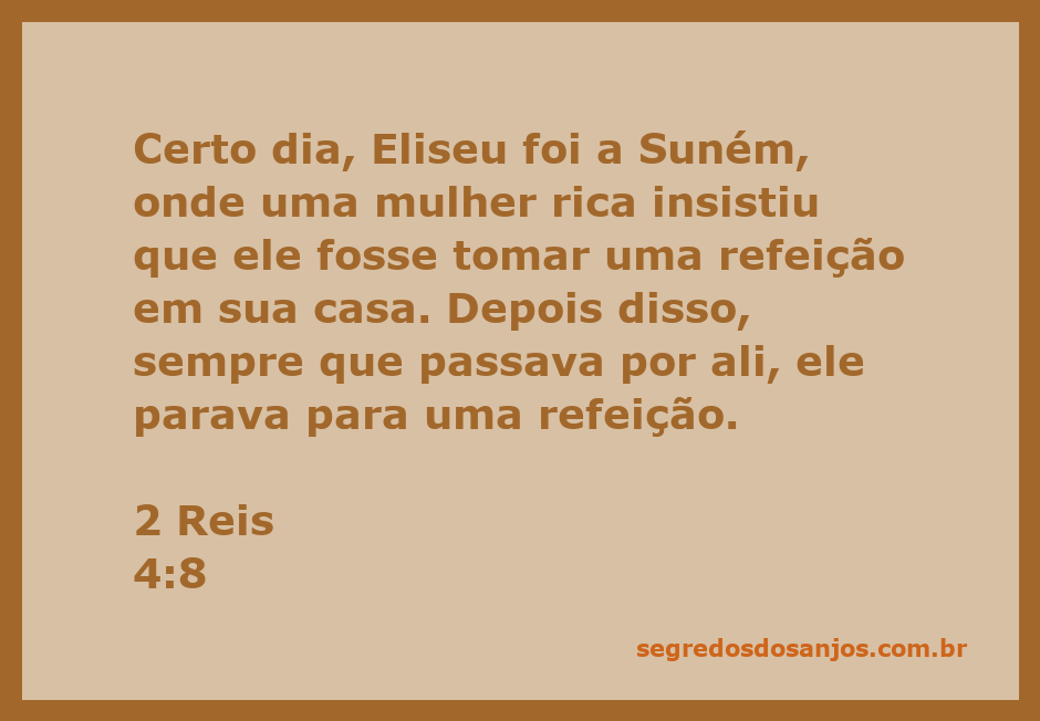 Eliseu sendo recebido por uma mulher rica em Suném para uma refeição.