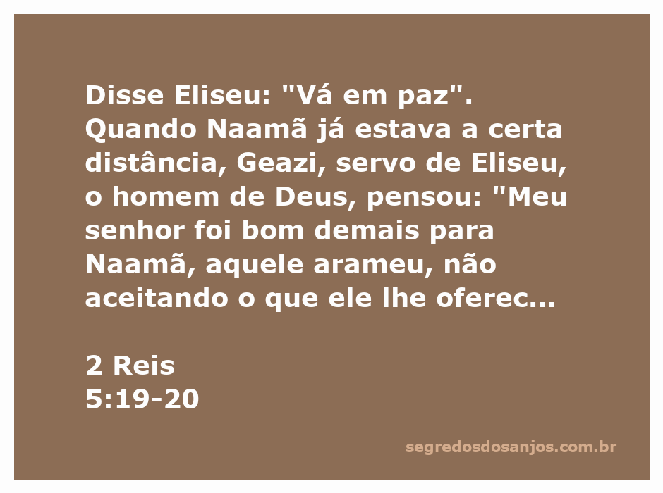 Eliseu dizendo adeus a Naamã enquanto Geazi planeja seguir o homem arameu para obter recompensas.
