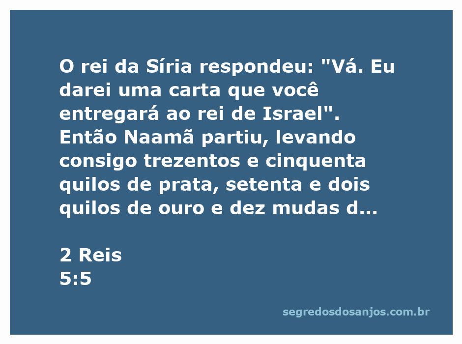 Imagem representativa de Naamã levando presentes ao rei de Israel, incluindo prata, ouro e roupas finas.