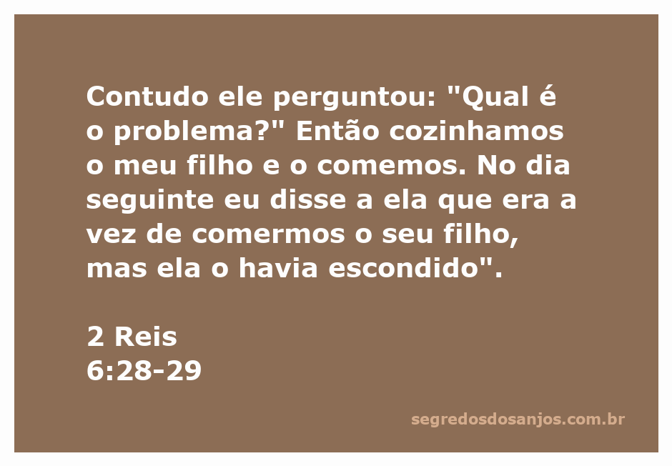 Ilustração de uma cena de desespero e necessidade extrema, representando a passagem de 2 Reis 6:28-29, onde duas mulheres discutem sobre o canibalismo devido à fome.