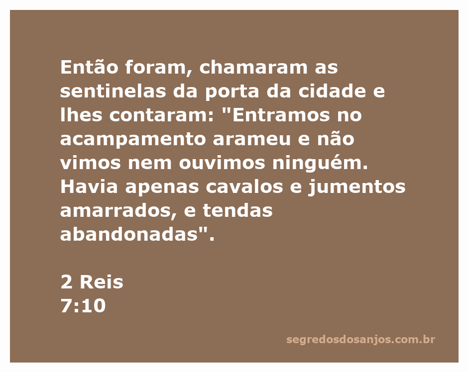 Sentinelas da porta da cidade relatam a descoberta de um acampamento arameu vazio, com animais amarrados e tendas abandonadas.