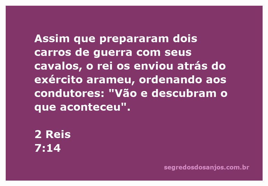 Imagem de carros de guerra com cavalos enviados pelo rei para investigar o exército arameu, inspirada em 2 Reis 7:14.