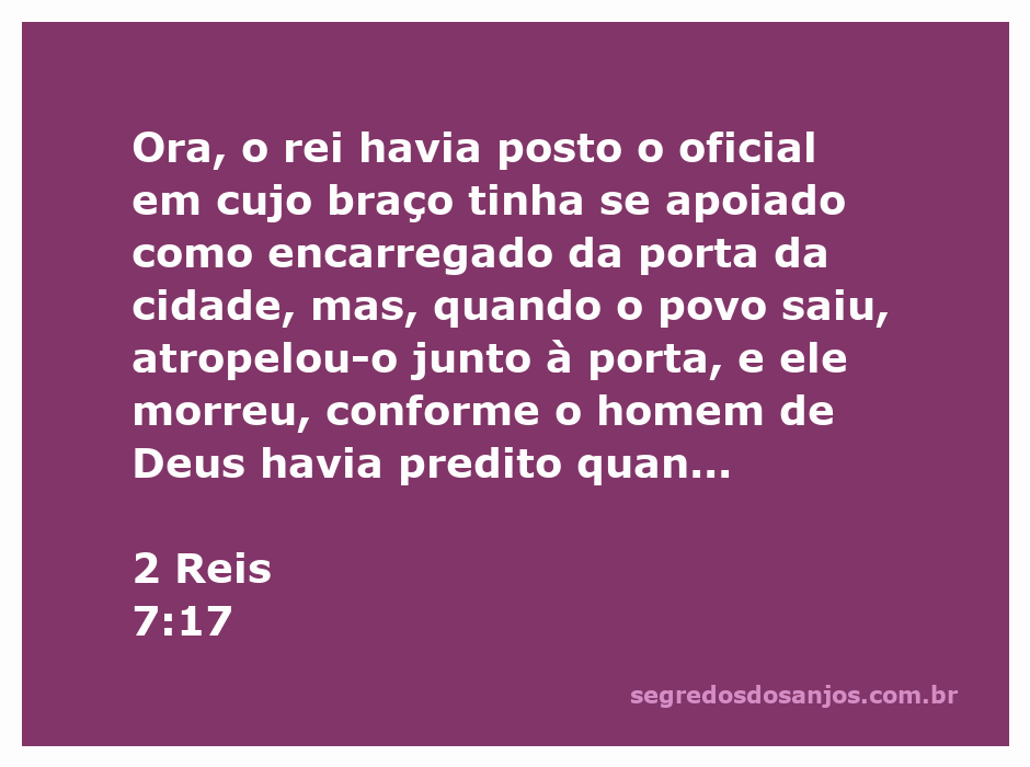 Ilustração da cena em que o oficial do rei é atropelado pela multidão na porta da cidade, conforme predito pelo homem de Deus.